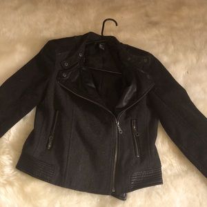 Black leather wool jacket small like new